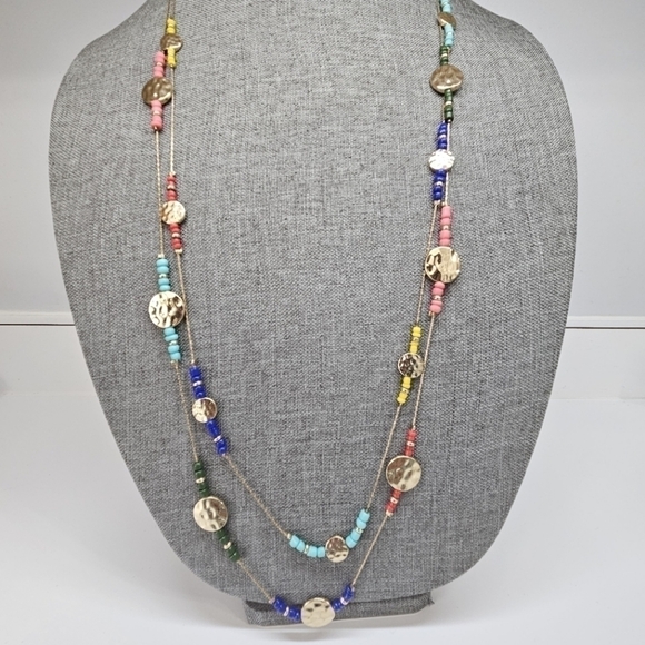 NY&CO Beaded Gold Disk Multi-Strand Layered Necklace - Picture 1 of 4